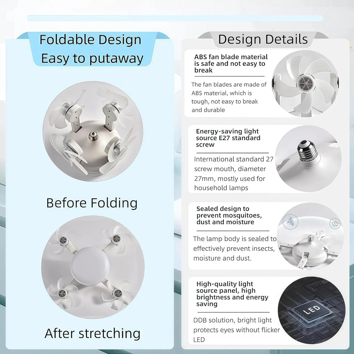 Moderna stropna ventilatorska svetilka z navojem E27 (model 2026) - tihi 2-v-1 LED ventilator z daljinskim upravljalnikom-SI