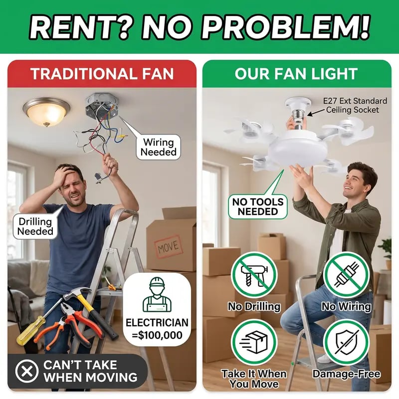 Moderna stropna ventilatorska svetilka z navojem E27 (model 2026) - tihi 2-v-1 LED ventilator z daljinskim upravljalnikom-SI