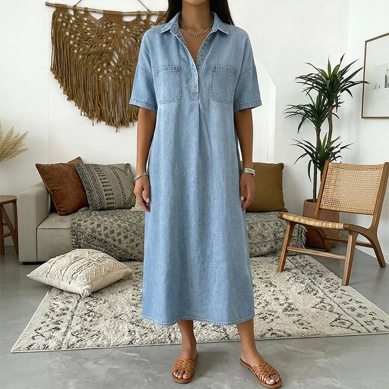 👗 SADA 60% POPUSTA! 👖 Ležerna traper midi haljina s džepovima – Mekani traper i opušten kroj – Funkcionalni džepovi, savršena za svakodnevnu ležernost – udobna i svestrana ✨🌸-HR