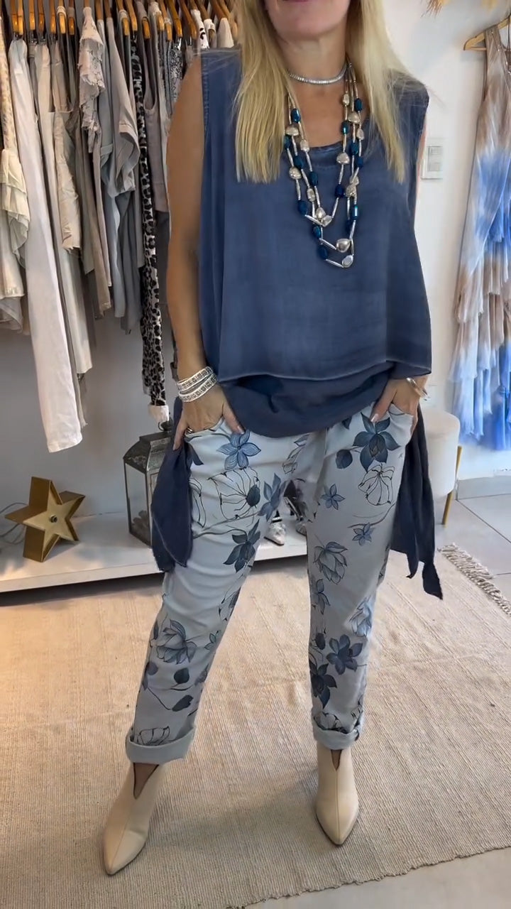 Pantalones de mujer con estampado de doble fondo, sin mangas, cuello redondo, color liso irregular-ES