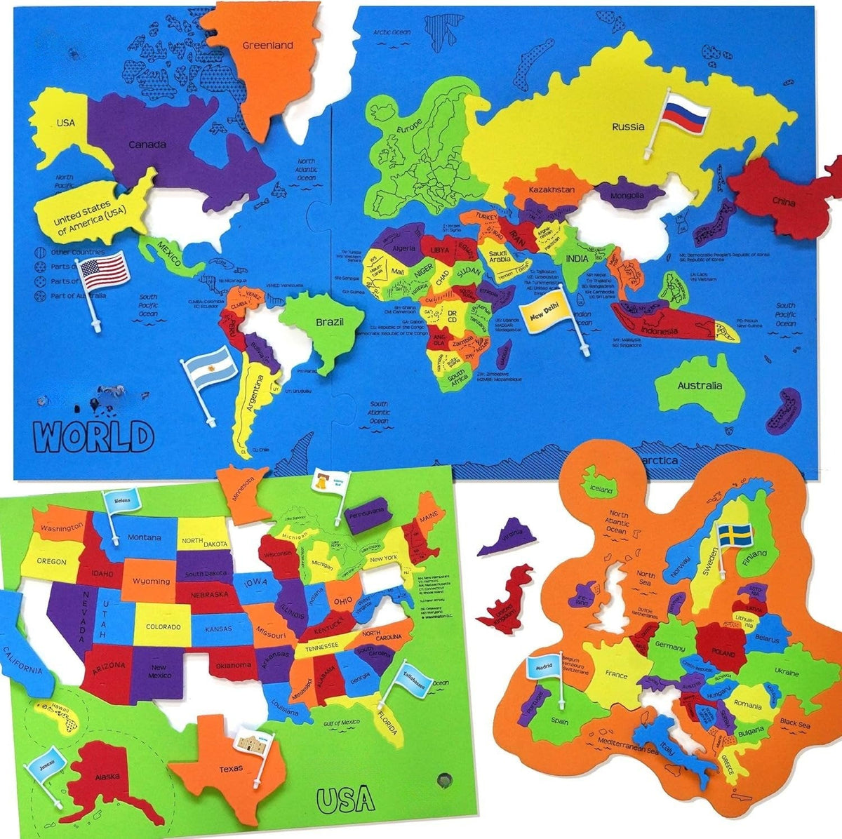 🔥🌍 Komplet sestavljank z zemljevidom sveta in zemljevidom ZDA-SI