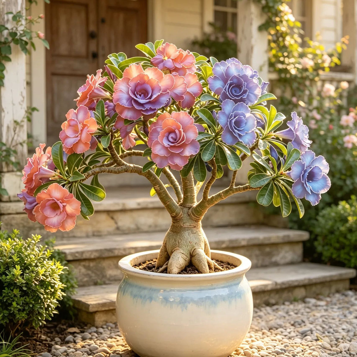 Bulbos de rosa del desierto dobles, raros y multicolores: fáciles de cultivar en jardines domésticos.-ES