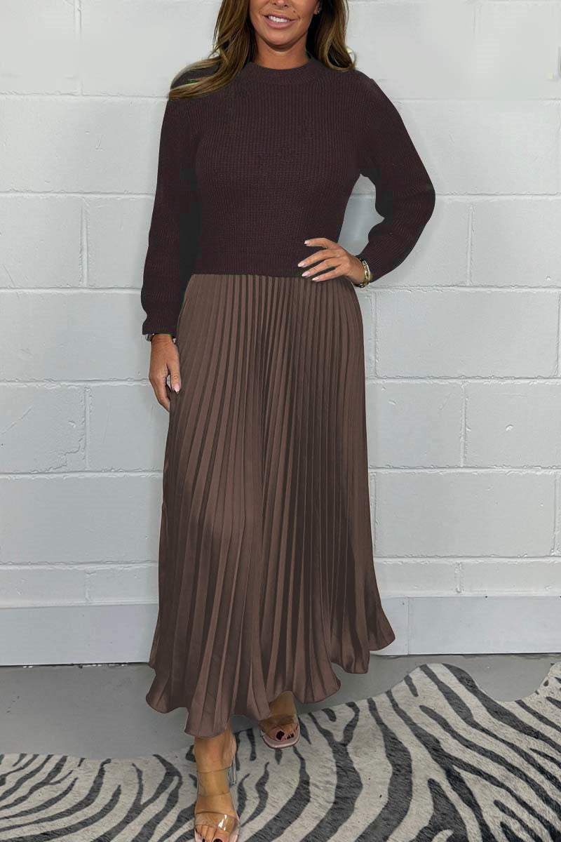 Vestido plisado elegante y con estilo para mujer, con escote redondo-ES