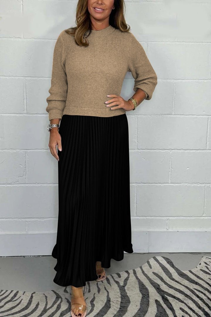 Vestido plisado elegante y con estilo para mujer, con escote redondo-ES