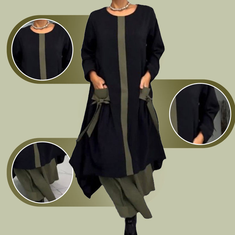 Vestido elegante holgado con bloques de color para mujer-ES