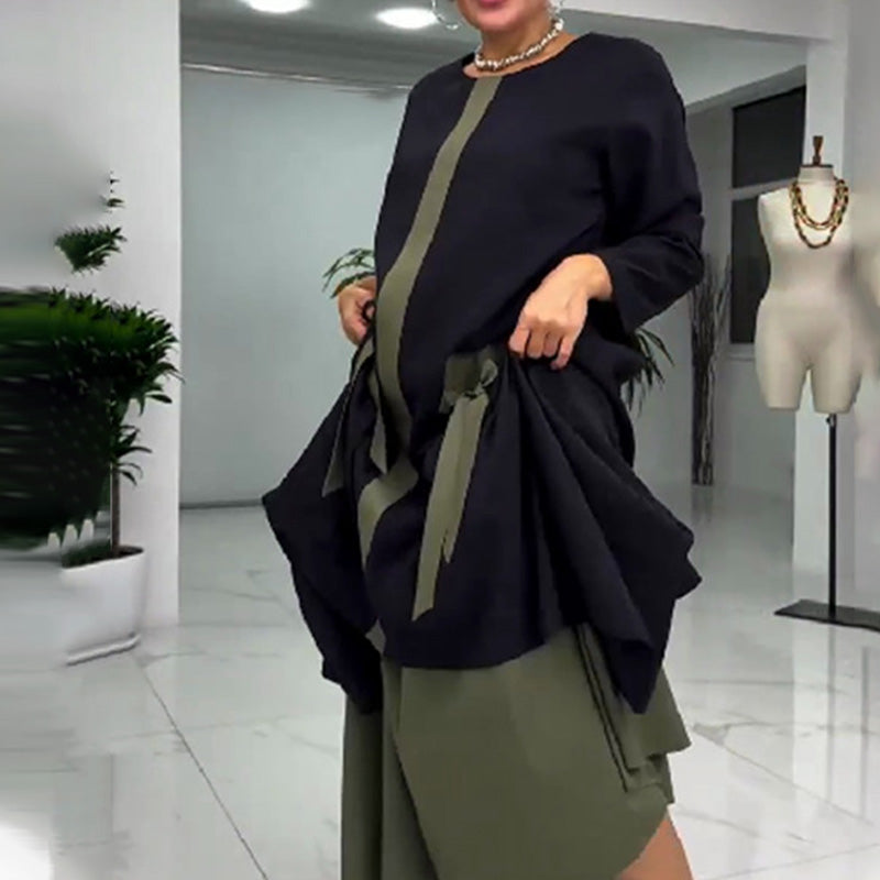 Vestido elegante holgado con bloques de color para mujer-ES