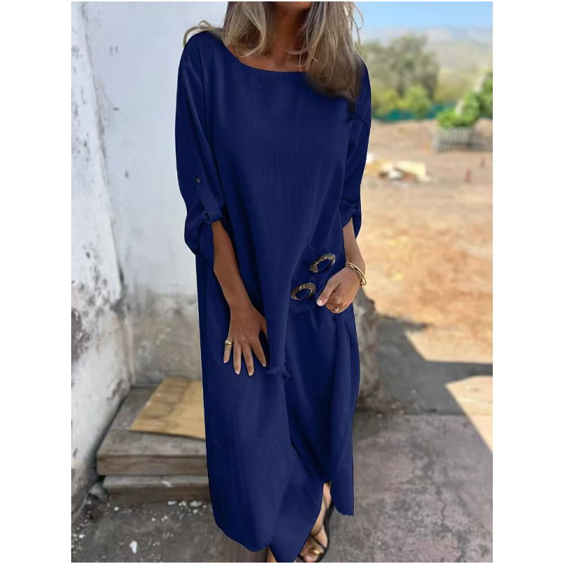 Conjunto de dos piezas de vestido y pantalón de algodón y lino para primavera y verano de 2025.-ES