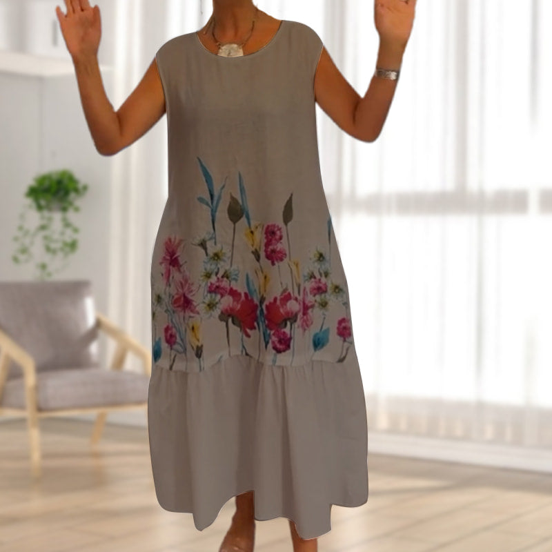 【S-4XL】🌸Vestido suelto sin mangas con estampado floral y escote redondo para mujer-ES