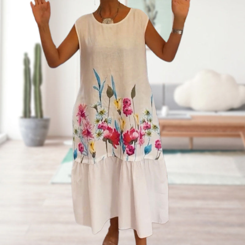 【S-4XL】🌸Vestido suelto sin mangas con estampado floral y escote redondo para mujer-ES