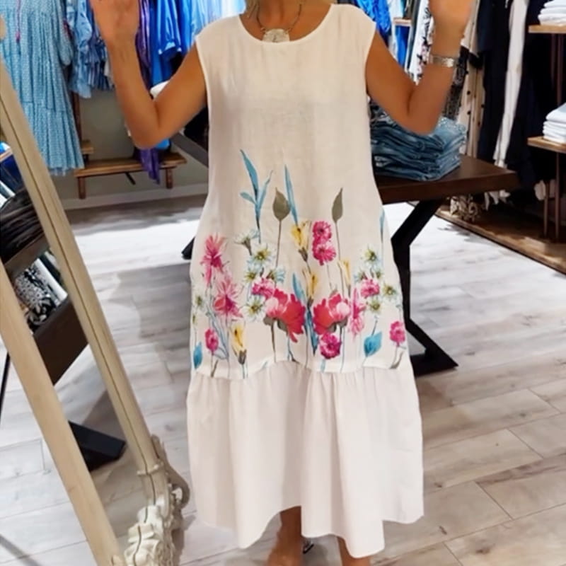 【S-4XL】🌸Vestido suelto sin mangas con estampado floral y escote redondo para mujer-ES