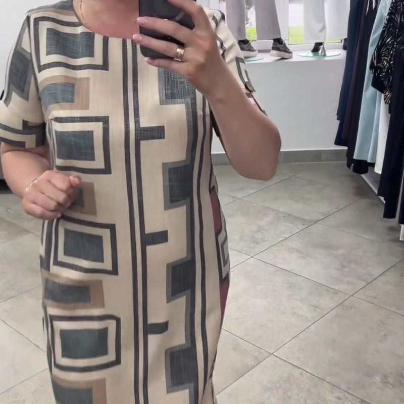 Vestido casual de mujer con mangas cortas y escote redondo.-ES