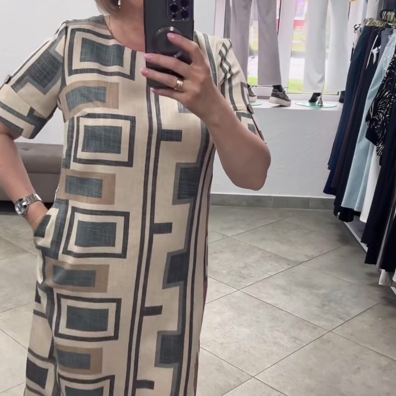 Vestido casual de mujer con mangas cortas y escote redondo.-ES