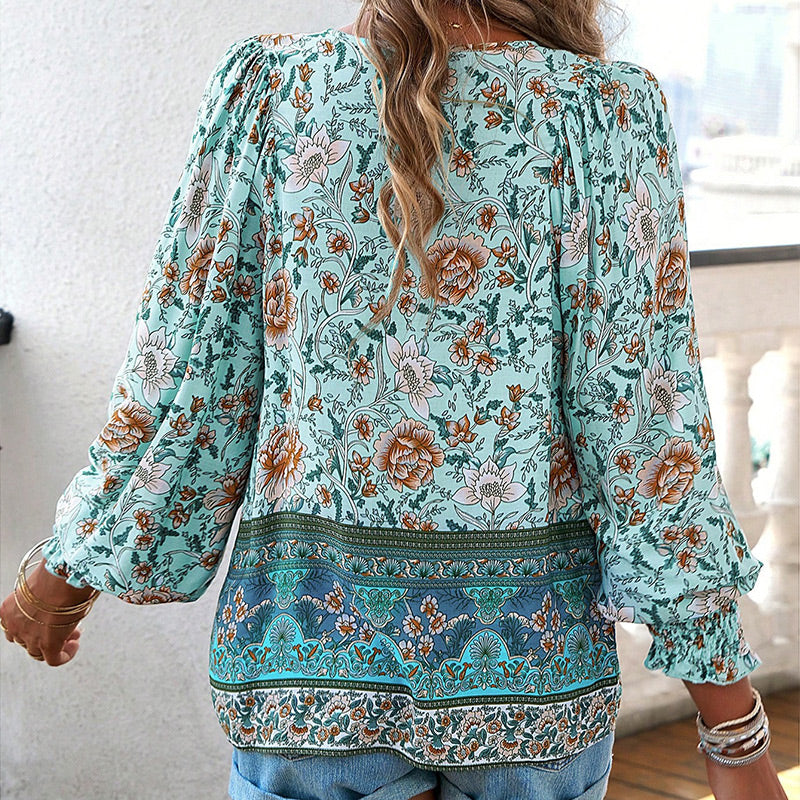【S-2XL】🌺Camiseta estampada de manga larga con cuello en V para mujer-ES