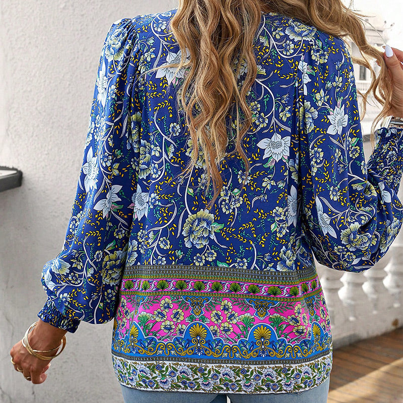 【S-2XL】🌺Camiseta estampada de manga larga con cuello en V para mujer-ES