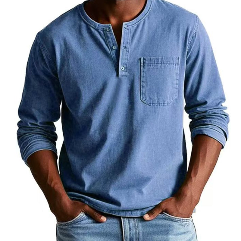 Camisa vintage de manga larga con bolsillo para hombre-ES