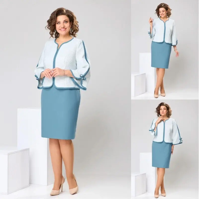 Elegante top con lazo y falda con abertura en la espalda.-ES