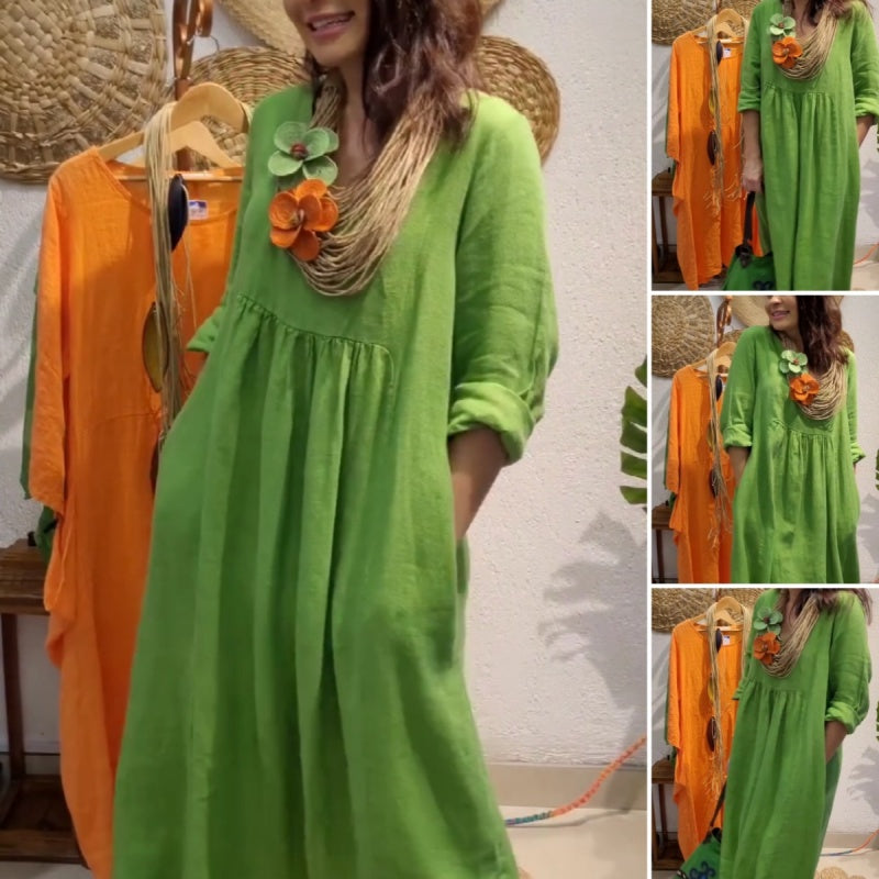 💖Ograničeno sniženje od 20%💖Ženska ležerna lanena boho haljina dugih rukava-HR