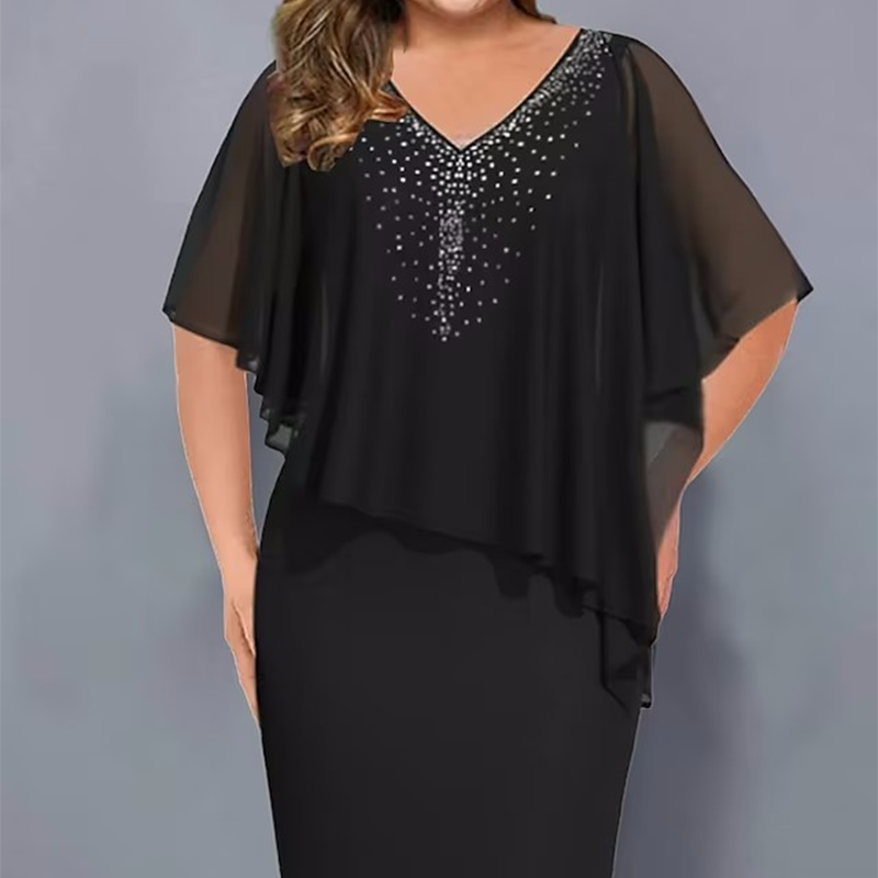 ✨Vestido de gasa con escote en V e incrustaciones de pedrería-ES