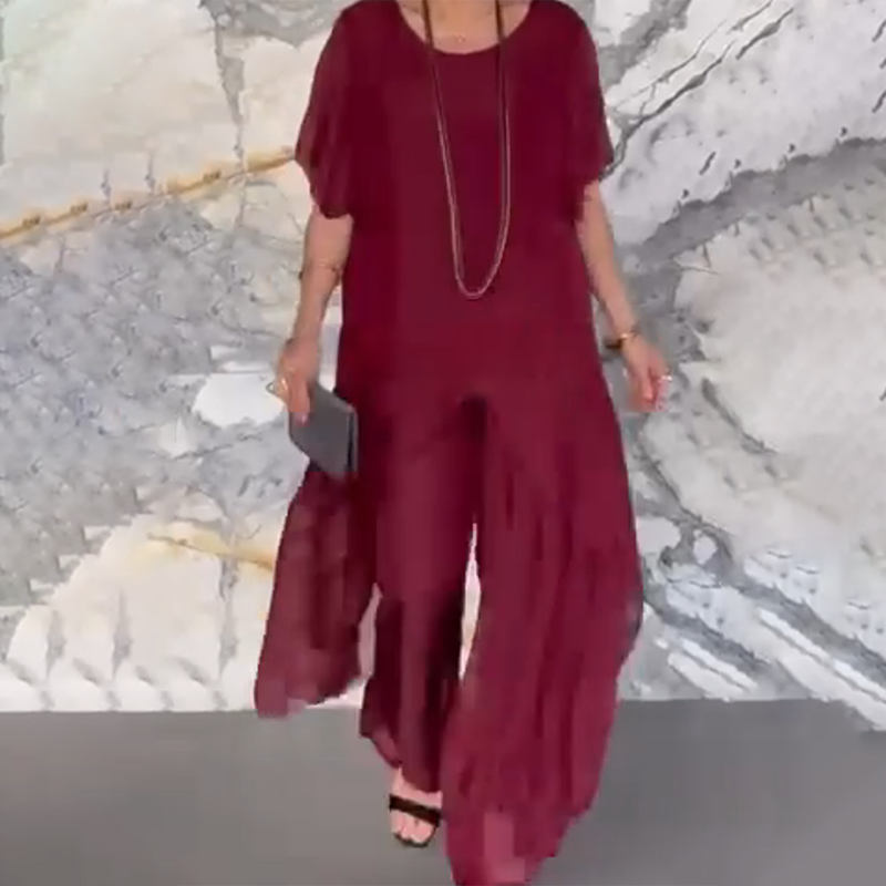 🛍️✨Conjunto de mujer compuesto por blusa irregular y pantalón ligero-ES