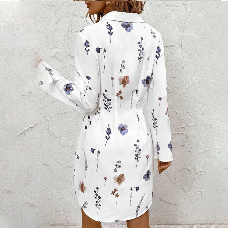 【S-XL】🌸Elegante vestido camisero de corte A con mangas largas y estampado floral-ES