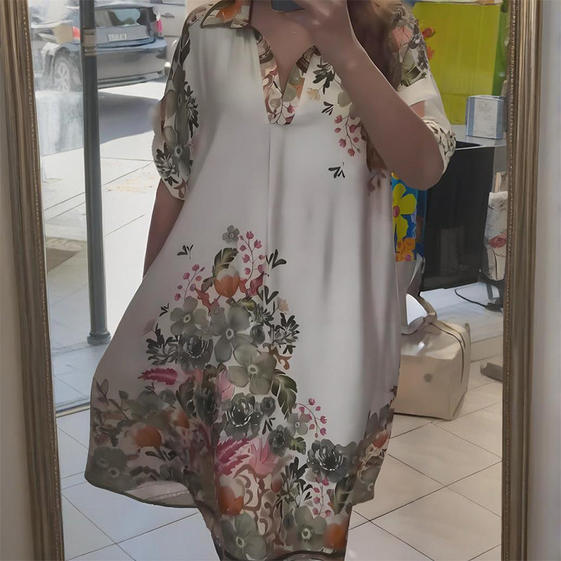 Vestido floral suelto con escote en pico-ES