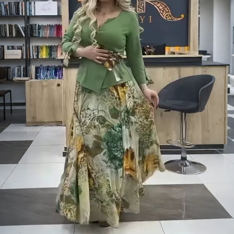 💜Eleganten top in krilo s cvetličnimi motivi, dvodelni komplet--SI