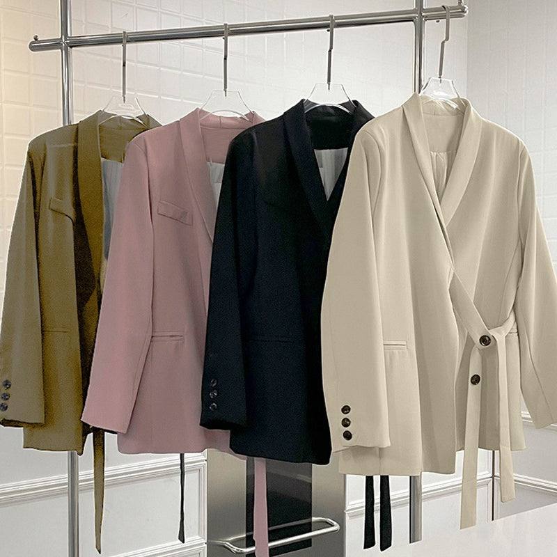 Conjunto de dos piezas para mujer: chaqueta con lazo frontal y pantalón de pierna ancha.-ES