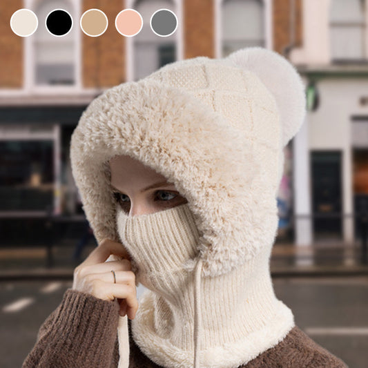 🔥Nueva oferta: elegante gorro de invierno de punto grueso, con cubrebocas y bufanda.-ES