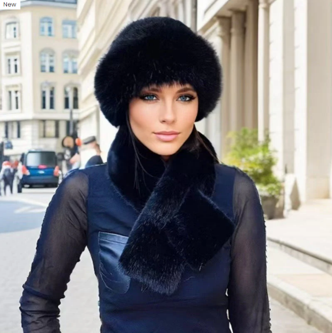 Conjunto de invierno compuesto por una cálida bufanda y un gorro de tejido de felpa grueso.-ES