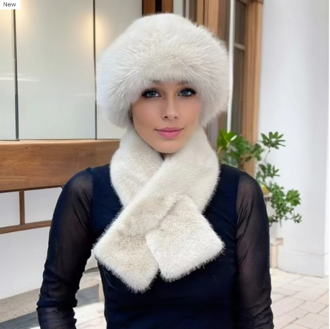 Conjunto de invierno compuesto por una cálida bufanda y un gorro de tejido de felpa grueso.-ES