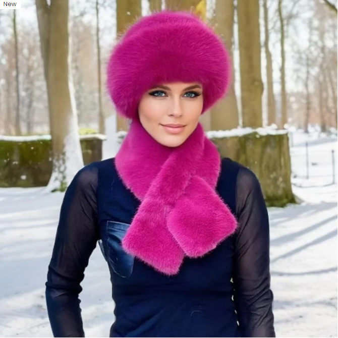 Conjunto de invierno compuesto por una cálida bufanda y un gorro de tejido de felpa grueso.-ES