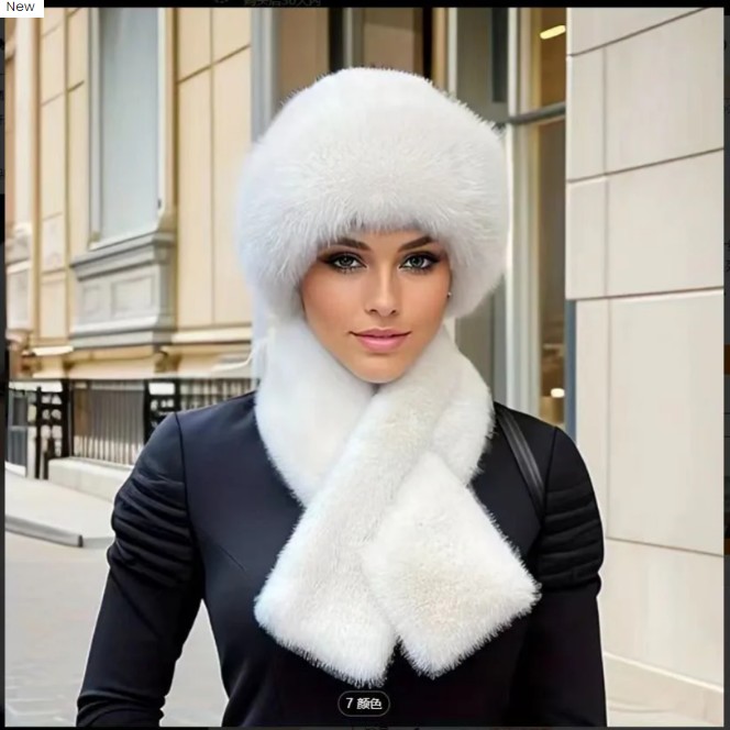 Conjunto de invierno compuesto por una cálida bufanda y un gorro de tejido de felpa grueso.-ES