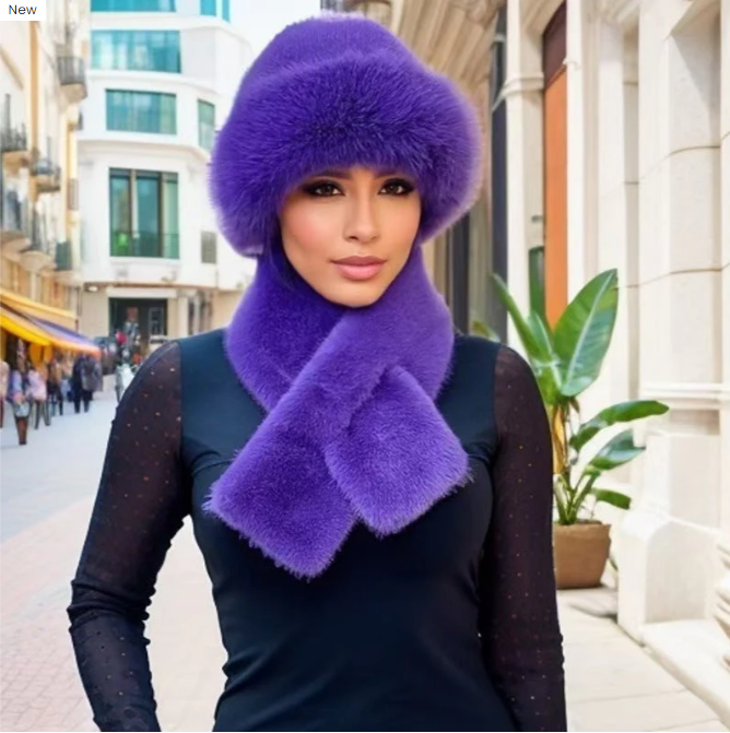Conjunto de invierno compuesto por una cálida bufanda y un gorro de tejido de felpa grueso.-ES